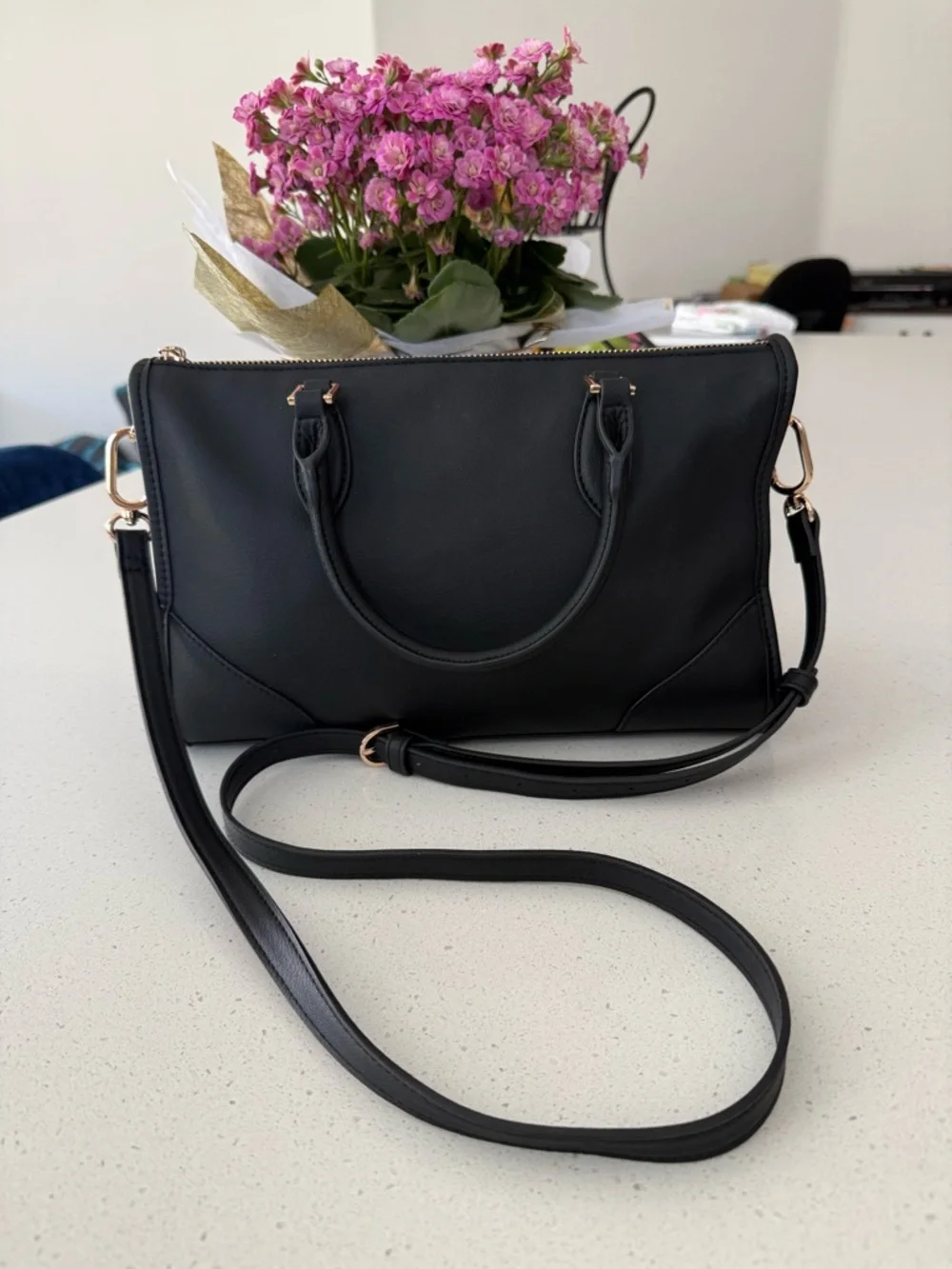 Classic Black Satchel Handbag with Removable Strap